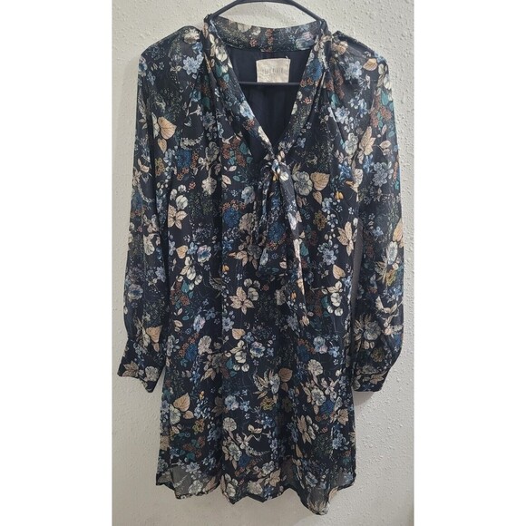 Moon River Mini Dress Tie Bow Neck Navy Allover Floral Print Womens XS - Picture 1 of 8